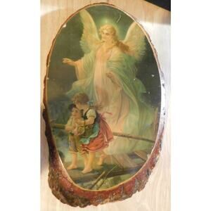Guardian Angel Oval Wood Plaque Vintage